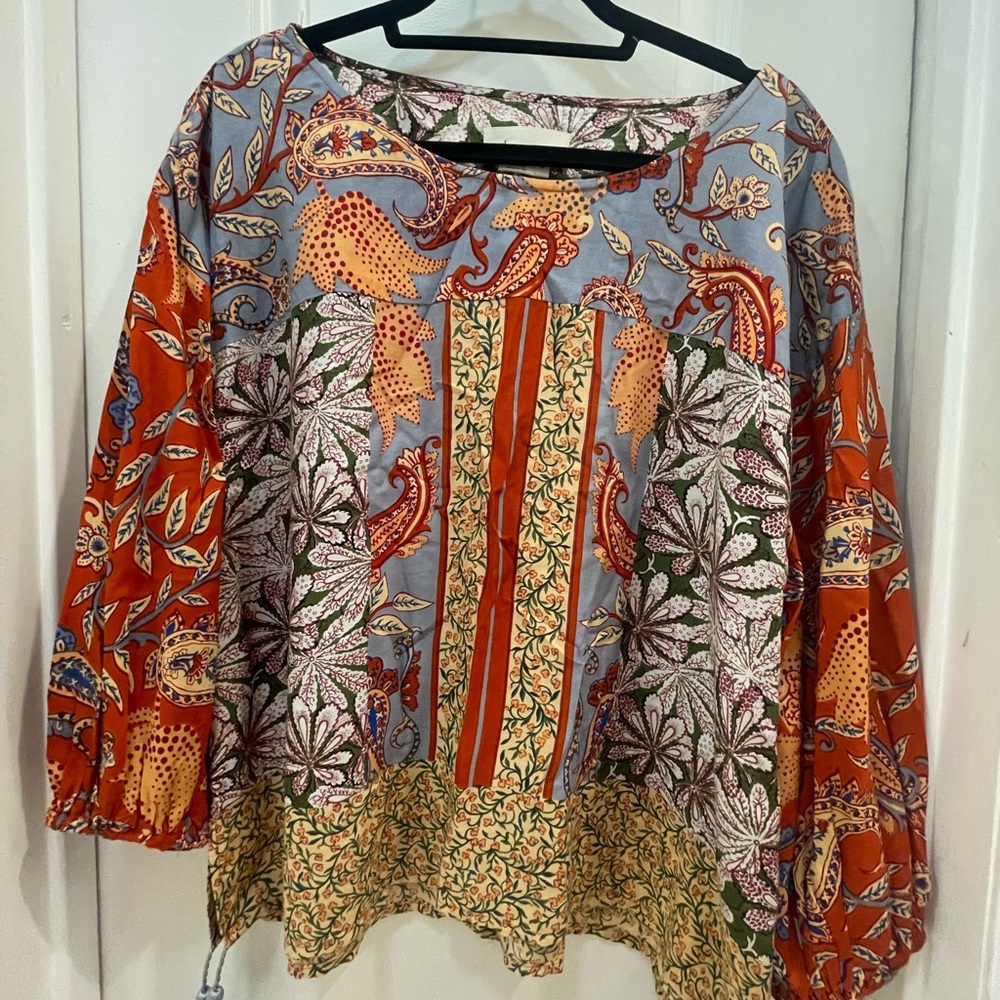 Anthropologie Red and Blue Paisley Floral Blouse